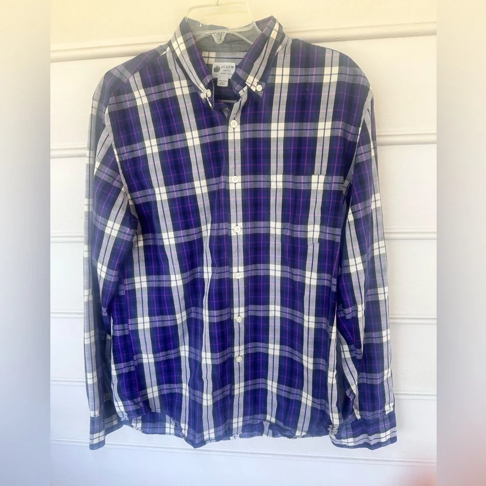 J. Crew Men's Blue and White Plaid Shirt
